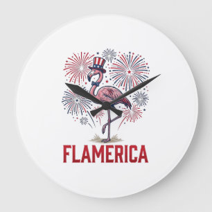 Flamerica Flamingo Patriotisches Vintage-Shirt-Des Große Wanduhr