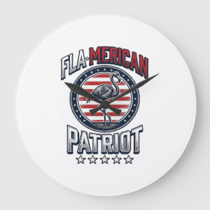 Flamerikanischer Patriot Flamingo Vintage Vektor Große Wanduhr