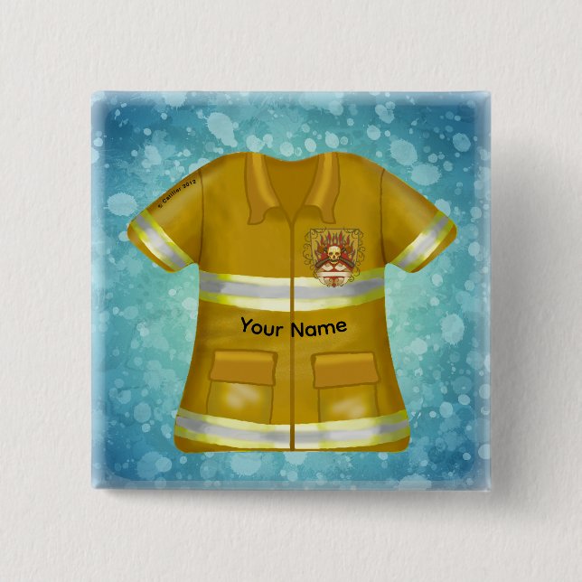 Flames Shield Firefighter Button (Vorderseite)