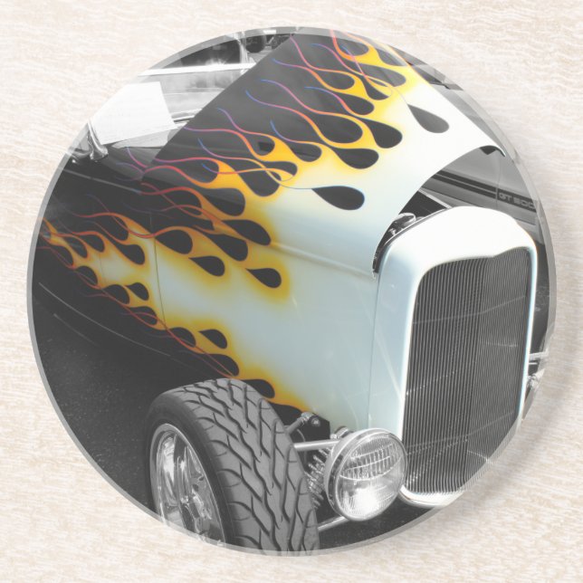 Flamin-Frisierte Auto Sandstein Untersetzer (Vorne)