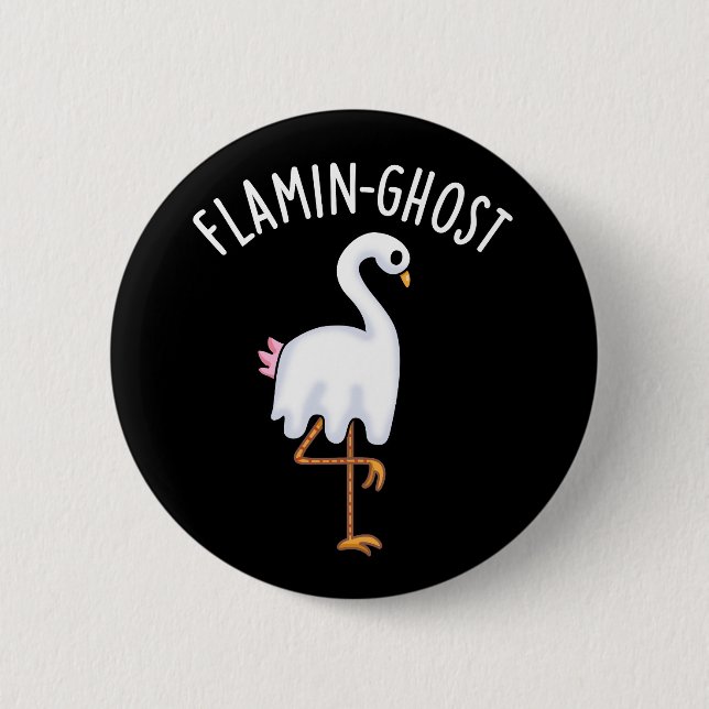 Flamin-ghost Funny Flamingo Ghost Pun Dark BG Button (Vorderseite)