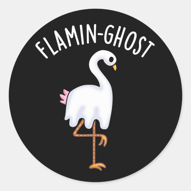 Flamin-ghost Funny Flamingo Ghost Pun Dark BG Runder Aufkleber (Vorderseite)