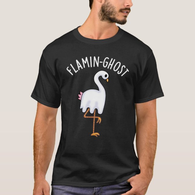 Flamin-ghost Funny Flamingo Ghost Pun Dark BG T-Shirt (Vorderseite)