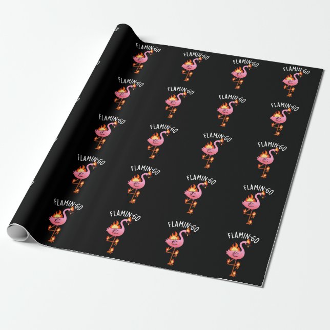 Flamin-go Funny Flamingo Pun Dark BG Geschenkpapier (Ungerollt)