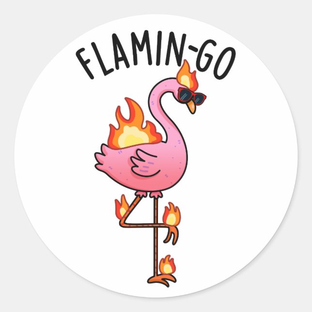 Flamin-go Funny Flamingo Pun Runder Aufkleber (Vorderseite)