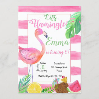 Flaminfo Birthday Invitation, Flamingo Invitation, Einladung