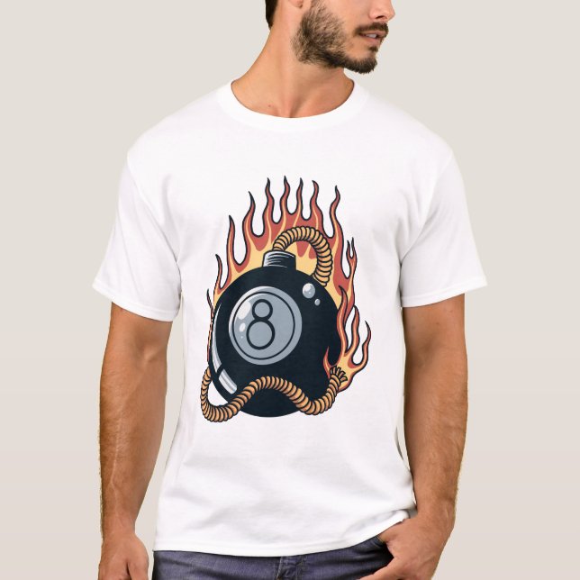 Flaming 8-Bombe-Tätowierungsillustrierung T-Shirt (Vorderseite)
