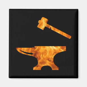 Flaming Anvil & Hammer Blacksmith Metalworking Magnet