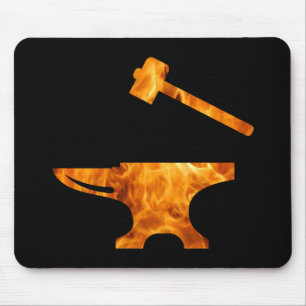 Flaming Anvil & Hammer Blacksmith Metalworking Mousepad