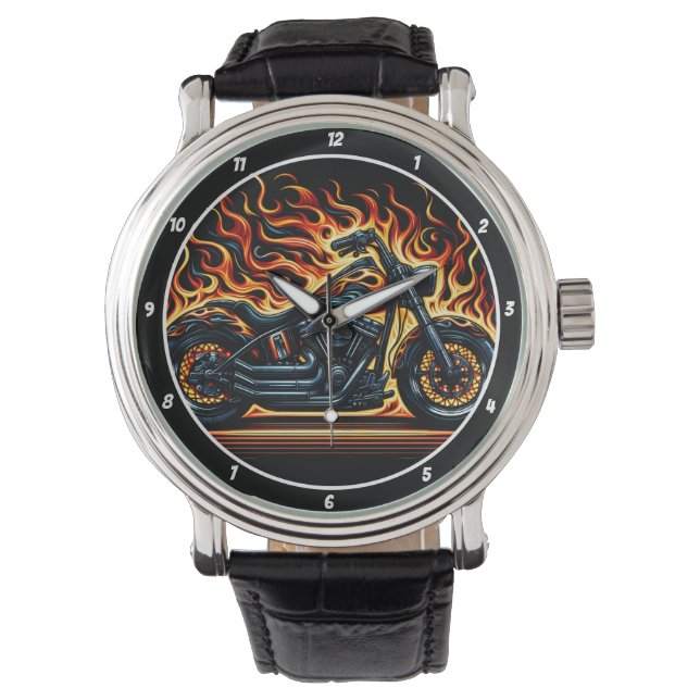 Flaming Chopper, Fiery Watch Face. Armbanduhr (Vorderseite)