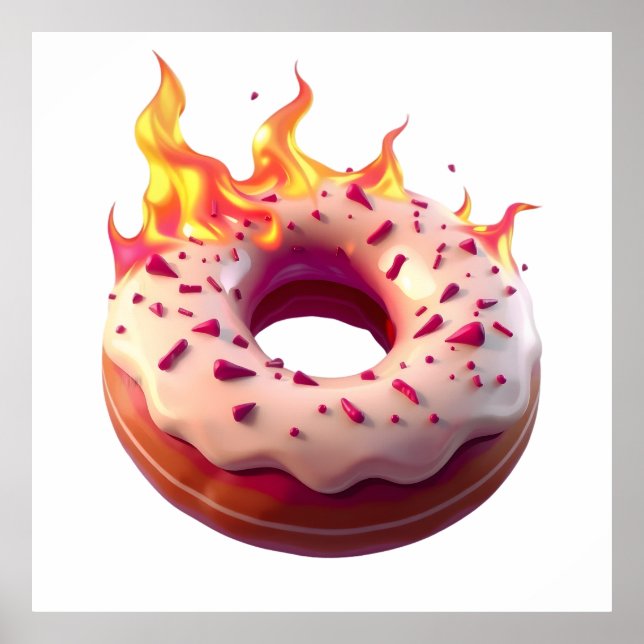 Flaming Donut with White Frosting and Sprinkles Poster (Vorne)