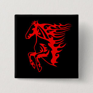 Flaming Fire Red Bronco Mustang Wild Horse Button