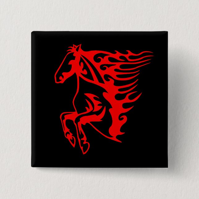 Flaming Fire Red Bronco Mustang Wild Horse Button (Vorderseite)