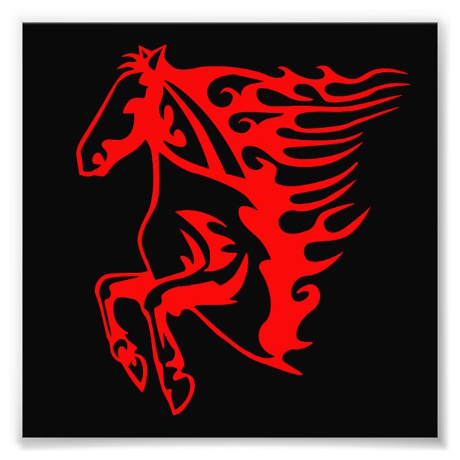 Flaming Fire Red Bronco Mustang Wild Horse Fotodruck (Vorne)