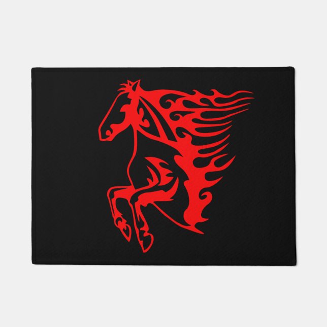Flaming Fire Red Bronco Mustang Wild Horse Fußmatte (Vorderseite)