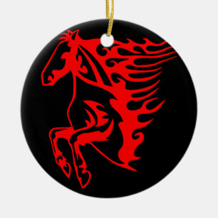 Flaming Fire Red Bronco Mustang Wild Horse Keramik Ornament