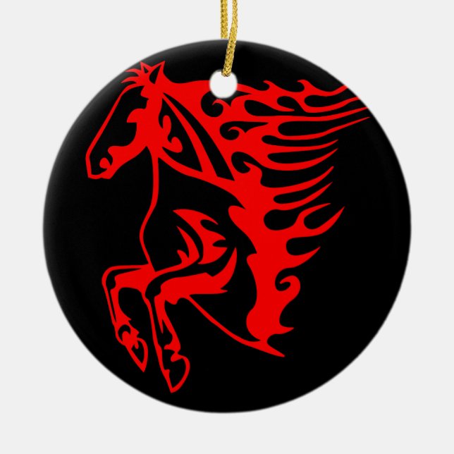 Flaming Fire Red Bronco Mustang Wild Horse Keramik Ornament (Vorne)