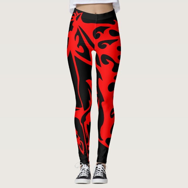 Flaming Fire Red Bronco Mustang Wild Horse Leggings (Vorderseite)