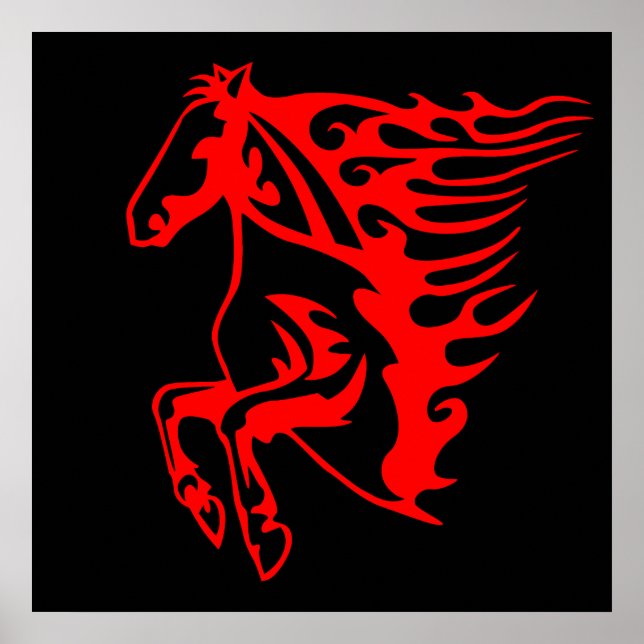 Flaming Fire Red Bronco Mustang Wild Horse Poster (Vorne)