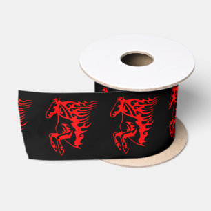 Flaming Fire Red Bronco Mustang Wild Horse Satinband