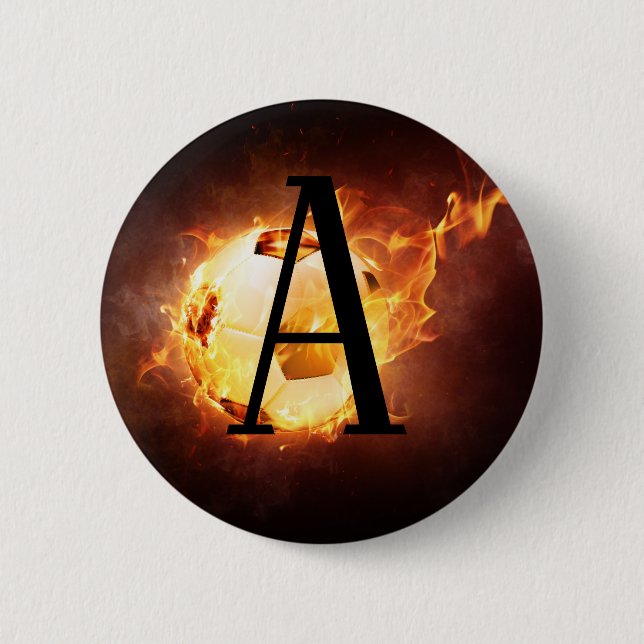 Flaming-Fußball-Monogram-Fußball Button (Vorderseite)