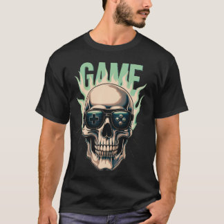Flaming Gamer Skull – Retro Gaming Power Design T-Shirt