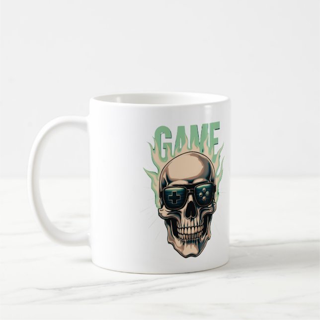 Flaming Gamer Skull – Retro Gaming Power Kaffeetasse (Links)