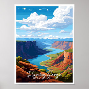 Flaming Gorge Utah Kunst Reise Vintage-Illustratio Poster