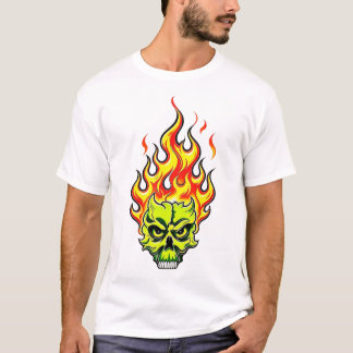 Flaming Green Skull Neon Grafik T-Shirt