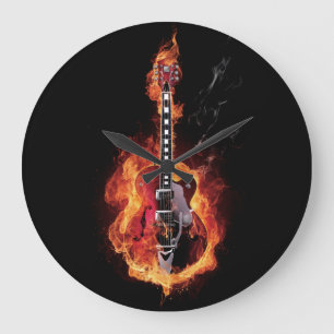 Flaming Guitar Große Wanduhr