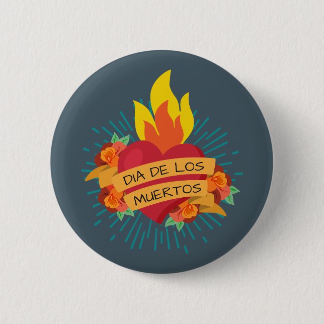 Flaming Heart Dia de los Muertos | Button (Vorderseite)