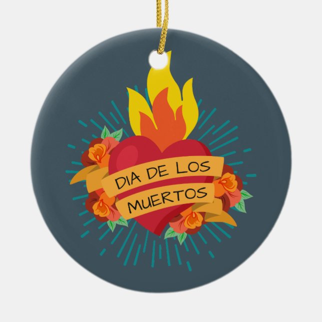Flaming Heart Dia de los Muertos | Keramik-Ornamen Keramik Ornament (Vorne)