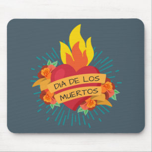 Flaming Heart Dia de los Muertos   Mousepad