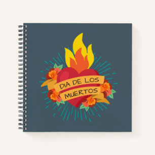 Flaming Heart Dia de los Muertos   Notizbuch