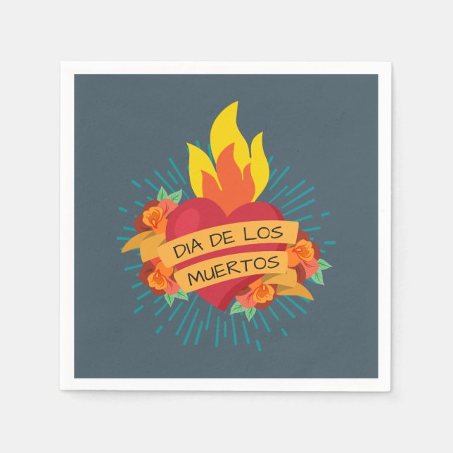 Flaming Heart Dia de los Muertos | Serviette (Vorderseite)