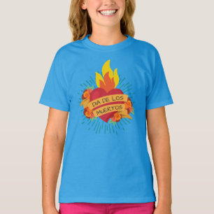 Flaming Heart Dia de los Muertos   Sleeve Shirt