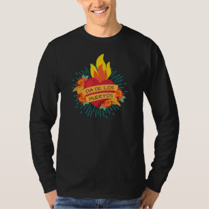 Flaming Heart Dia de los Muertos   Sleeve Shirt
