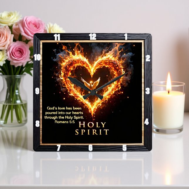 Flaming Heart Dove Holy Spirit Romans 5:5 Quadratische Wanduhr (Von Creator hochgeladen)