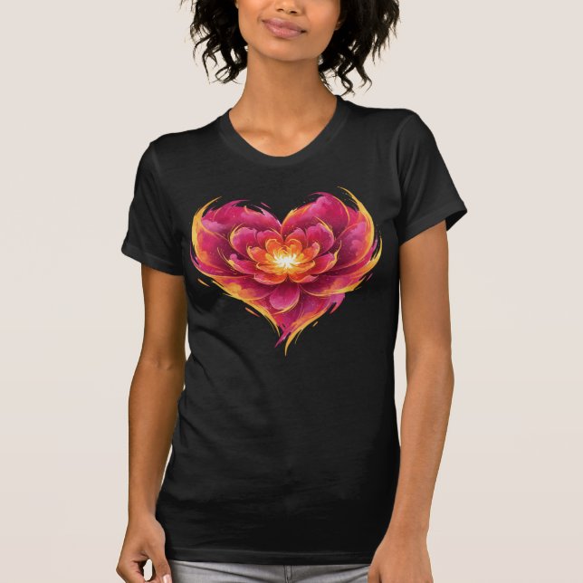 Flaming Heart Of Love Bloom T-Shirt (Vorderseite)