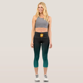 Flaming Jack O'lantern Halloween Pumpkin Capri Leggings