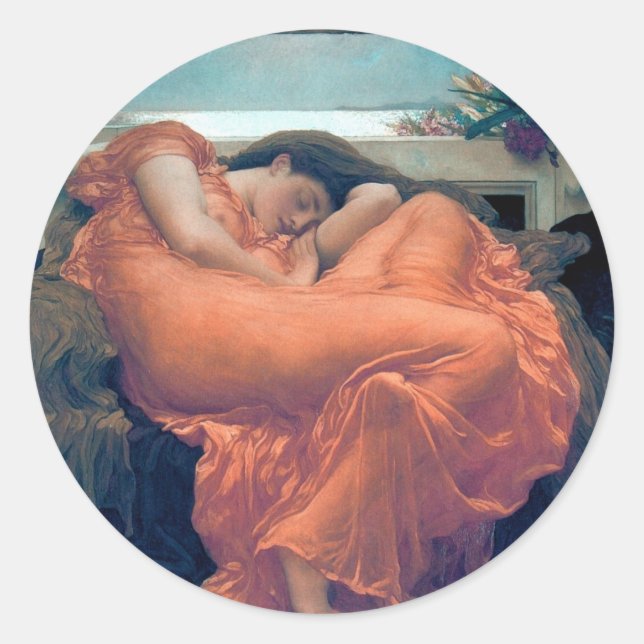 Flaming June Frau Orangenmalerei Runder Aufkleber (Vorderseite)