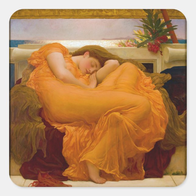 Flaming June von Sir Frederic Leighton Quadratischer Aufkleber (Vorderseite)