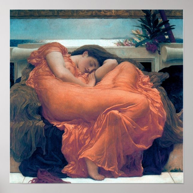 Flaming June Woman Orangenkleid Poster (Vorne)