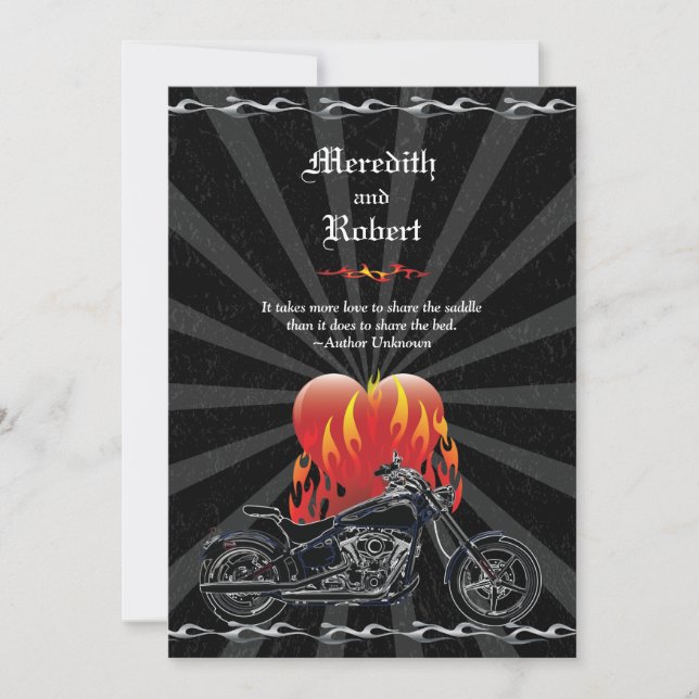 Flaming Liebe Biker Hochzeit Einladung (Vorderseite)
