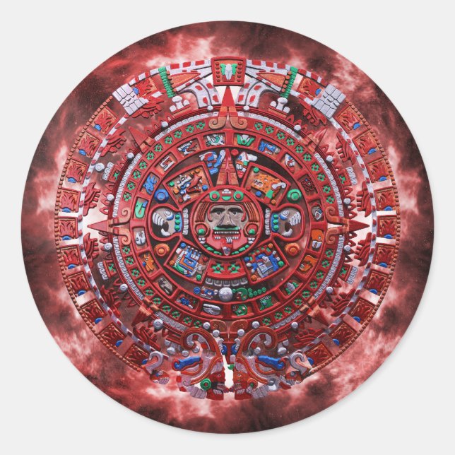 Flaming Mayan Calender Runder Aufkleber (Vorderseite)