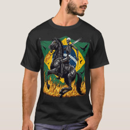 Flaming Mechanical Skeleton Knight with Brazilian T-Shirt