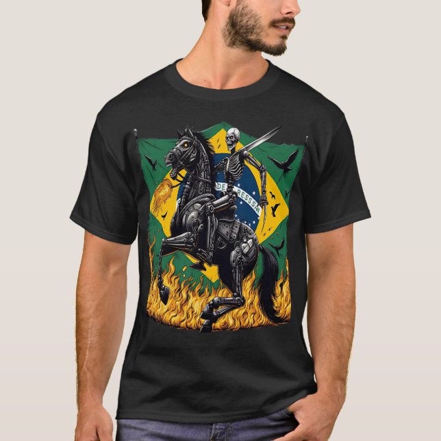 Flaming Mechanical Skeleton Knight with Brazilian  T-Shirt (Vorderseite)