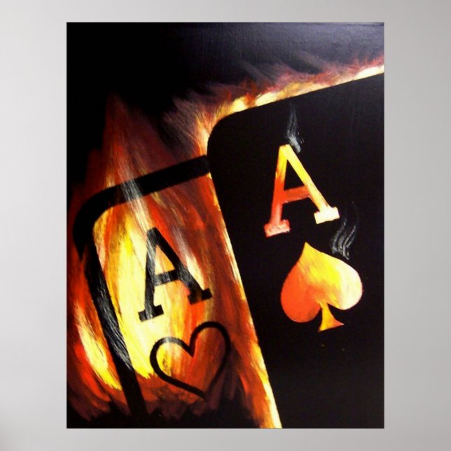 Flaming Pocket Aces Poker Gemälde von Teo Alfonso Poster (Vorne)