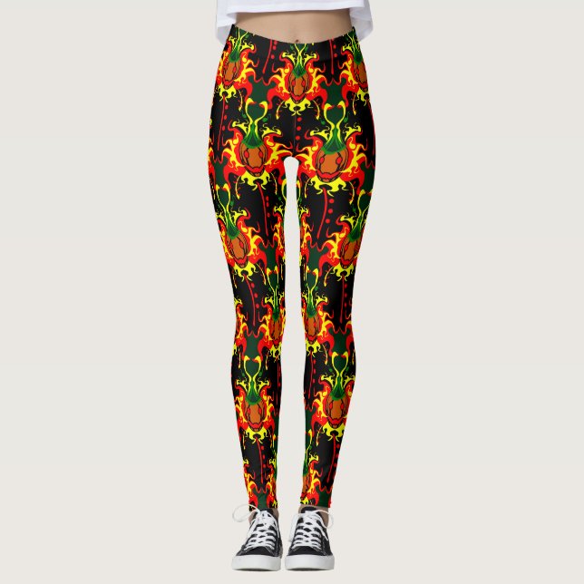 Flaming Pumpkin Head Box Blockiermuster Leggings (Vorderseite)