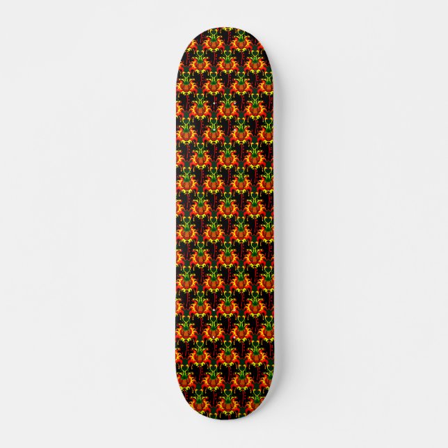 Flaming Pumpkin Head Box Blockiermuster Skateboard (Vorne)